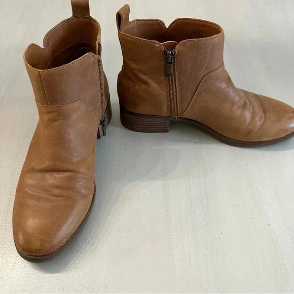 Lucky Brand LP-Prenma Topanga Tan Women's Leather Ankle Zip Up Booties Sz 8M GUC - Picture 2 of 10